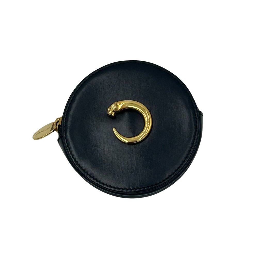 Authentic Cartier Black Leather Le Panthère de Cartier Round Coin Wallet
